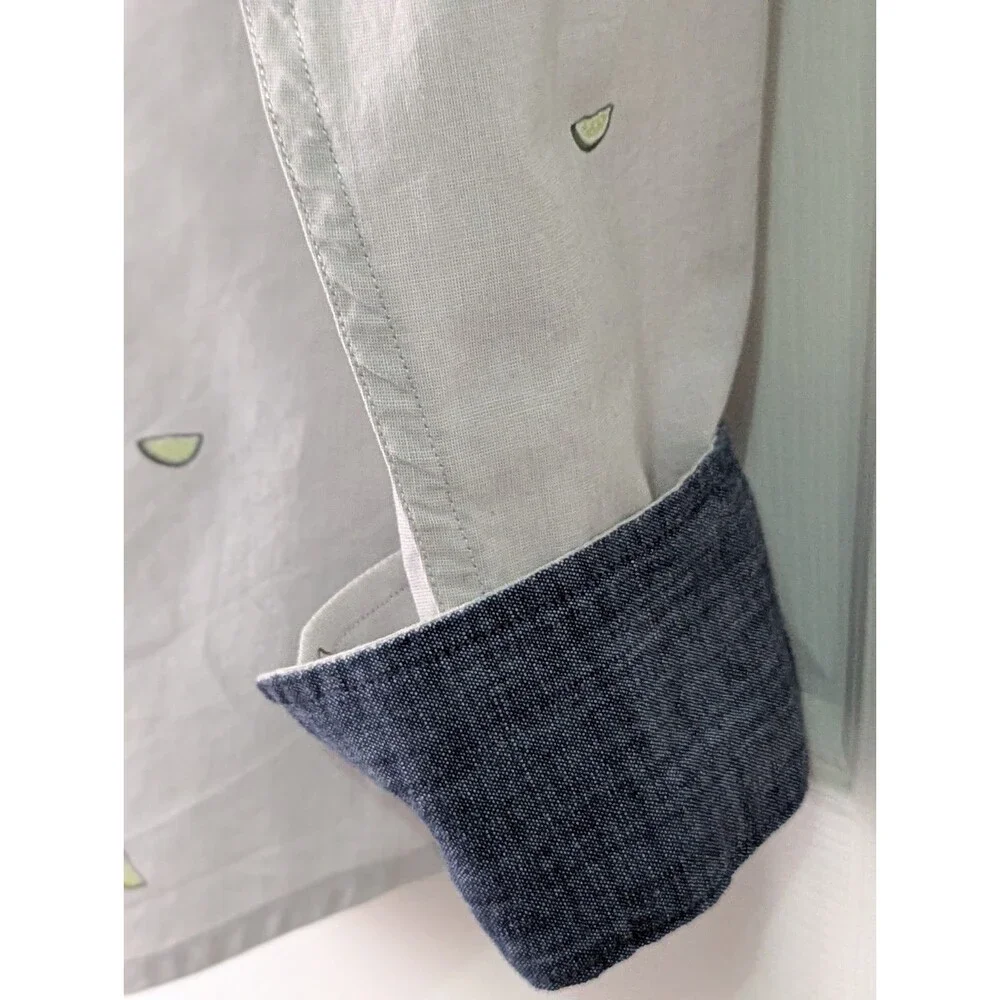Banana Republic L/S Button Shirt Mens XL Gray Lime Wedges Untucked Fit Pocket